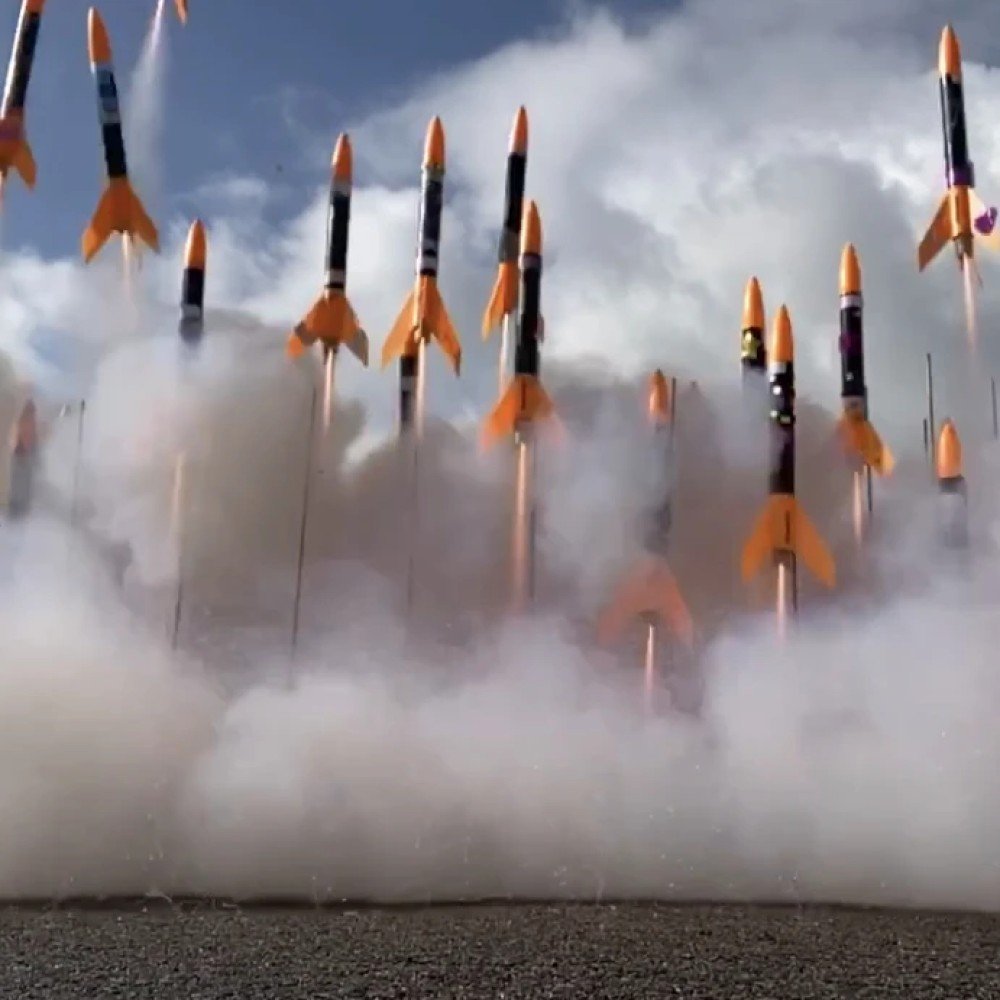 Over 200 rockets were launched simultaneously as p...